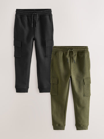 Black/Green Slim Fit Cargo Joggers 2 Pack (3-16yrs)