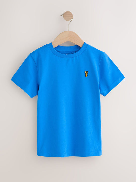 Blue Short Sleeve Stag Embroidered T-Shirts 4 Pack (3-16yrs)