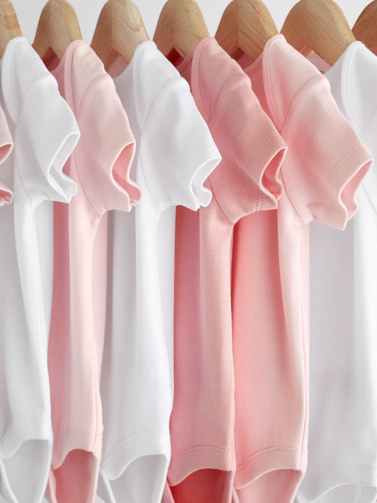 Pink/White 10 Pack Essential Short Sleeve Baby Bodysuits