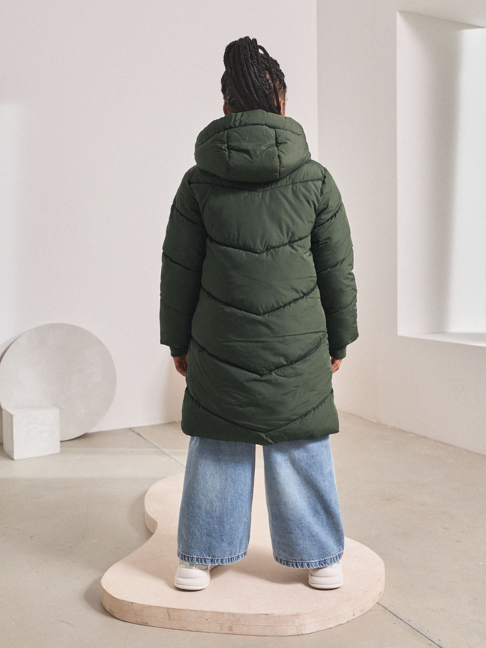 Khaki Green Shower Resistant Faux Fur Lined Hooded Padded Coat (3-16yrs)