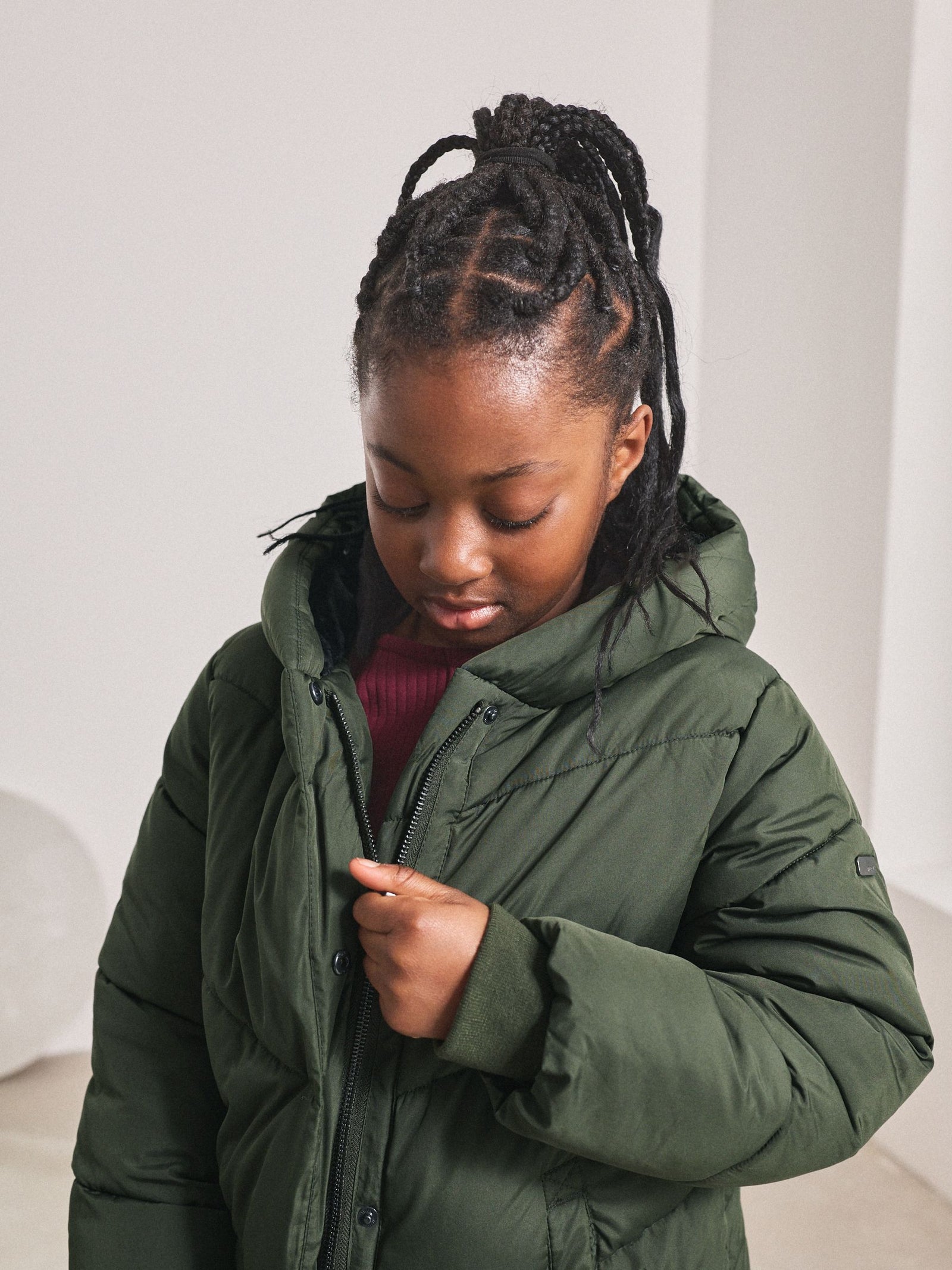 Khaki Green Shower Resistant Faux Fur Lined Hooded Padded Coat (3-16yrs)