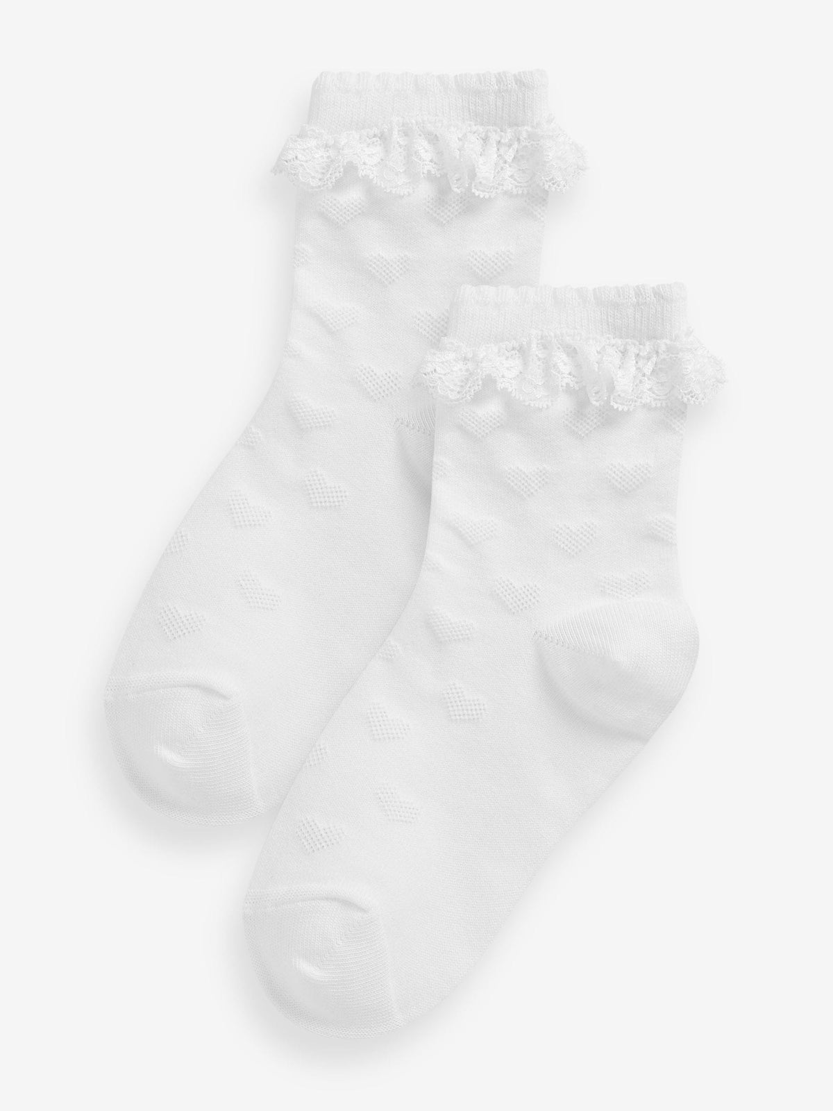 White 2 Pack Cotton Rich Heart Ruffle Ankle Socks