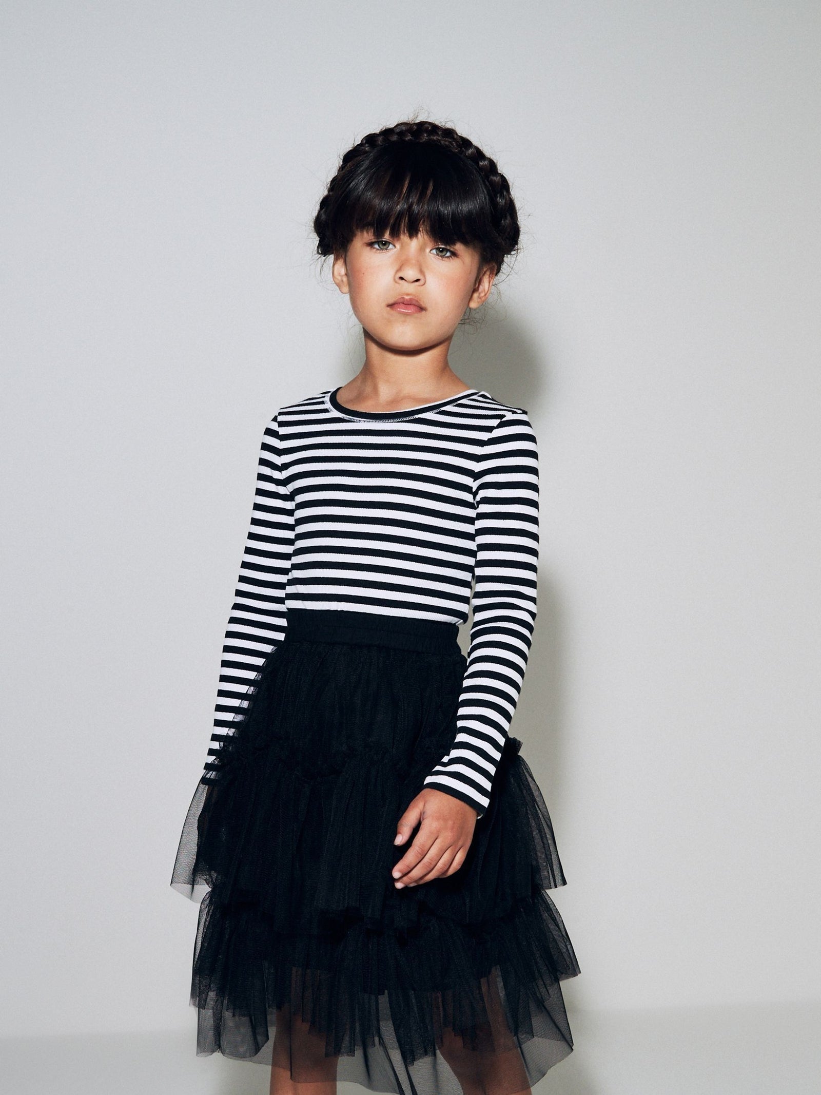 Black/White Stripe Long Sleeve Ribbed Top (3-16yrs)