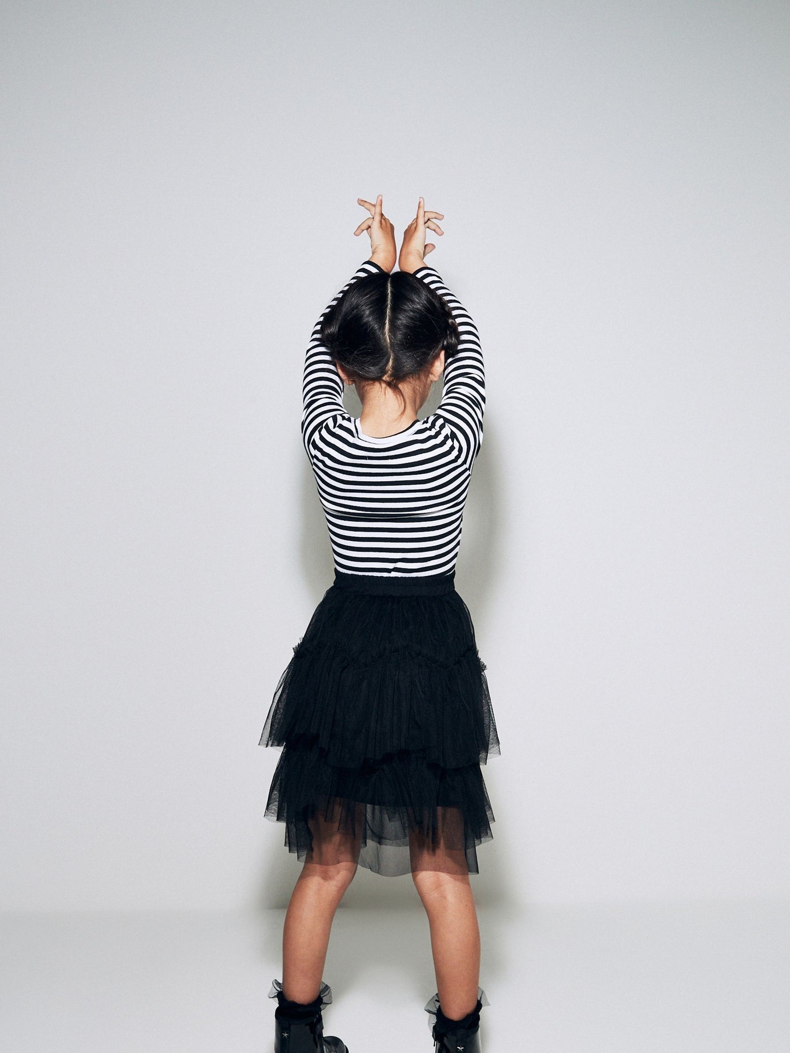 Black/White Stripe Long Sleeve Ribbed Top (3-16yrs)