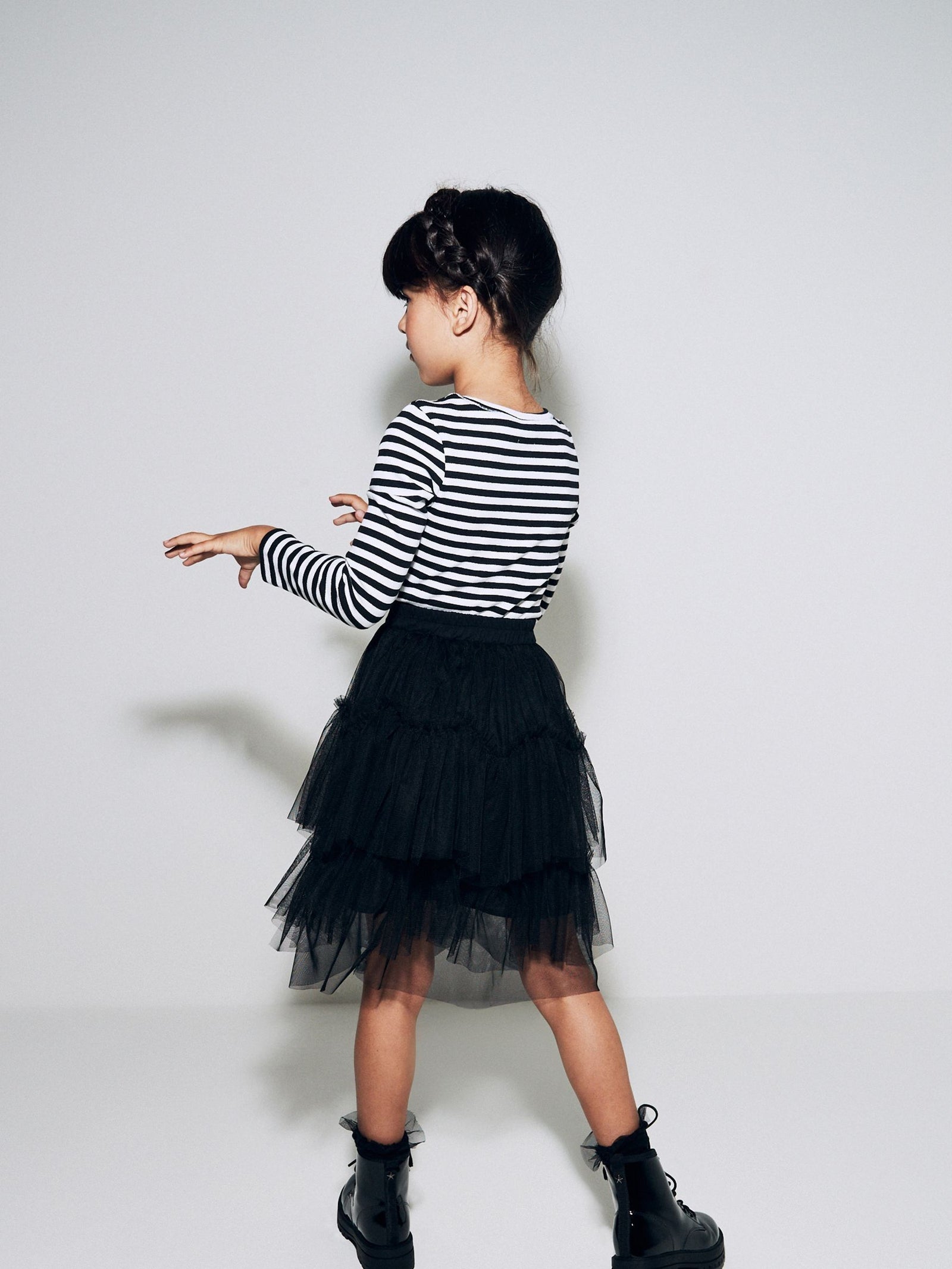 Black/White Stripe Long Sleeve Ribbed Top (3-16yrs)