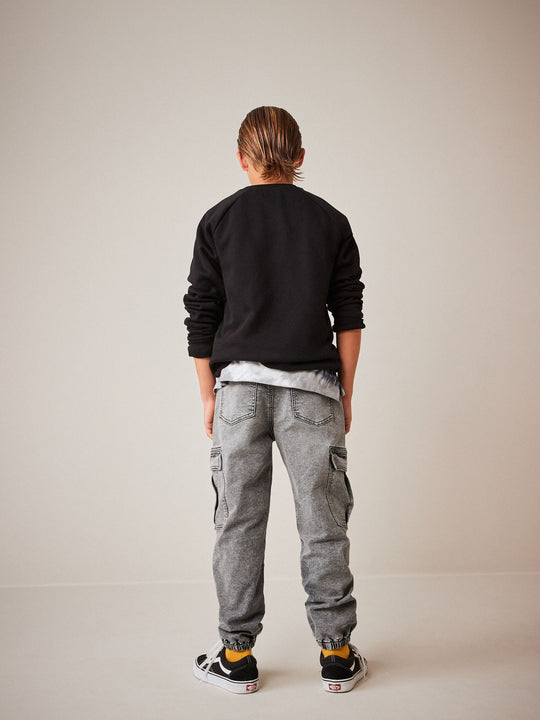 Grey Cargo Jeans With Elasticated Waist (3-16yrs)