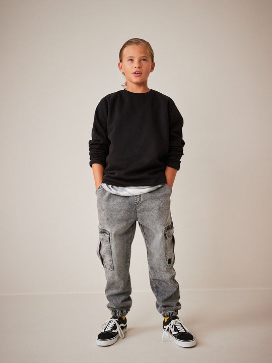 Grey Cargo Jeans With Elasticated Waist (3-16yrs)