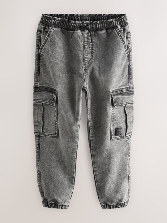 Grey Cargo Jeans With Elasticated Waist (3-16yrs)