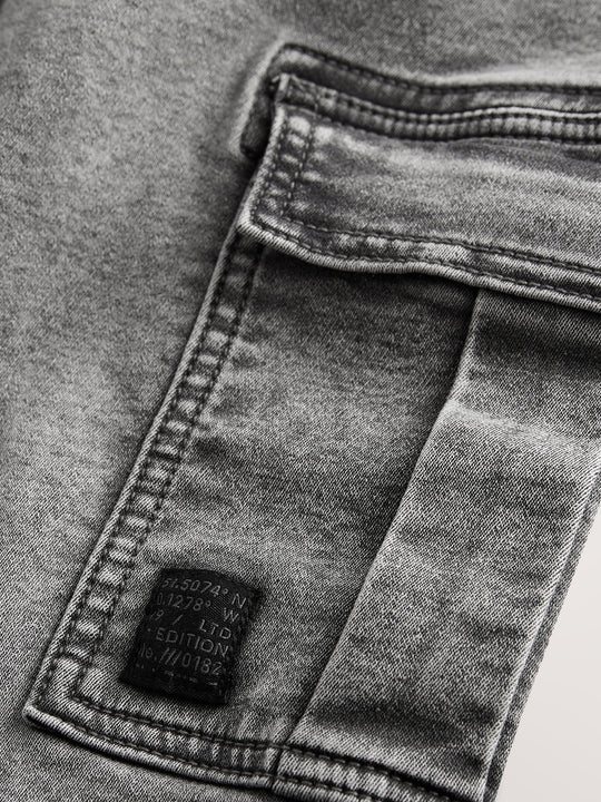 Grey Cargo Jeans With Elasticated Waist (3-16yrs)