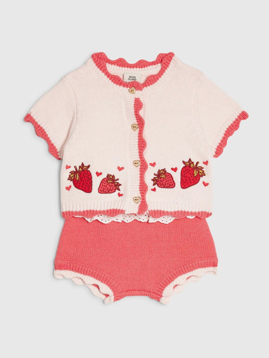 River Island Red Strawberry Cardigan & Bloomer Shorts Set