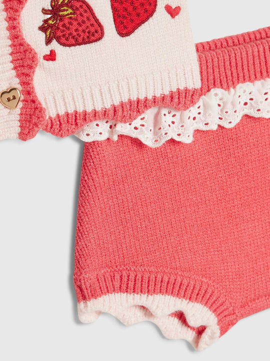 River Island Red Strawberry Cardigan & Bloomer Shorts Set