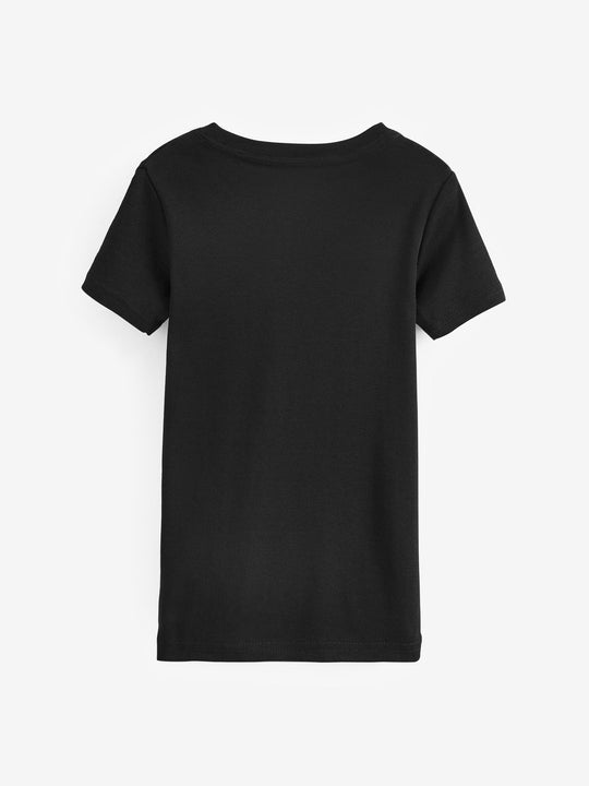 Black 100% Cotton Short Sleeve Vests 3 Pack (1.5-16yrs)