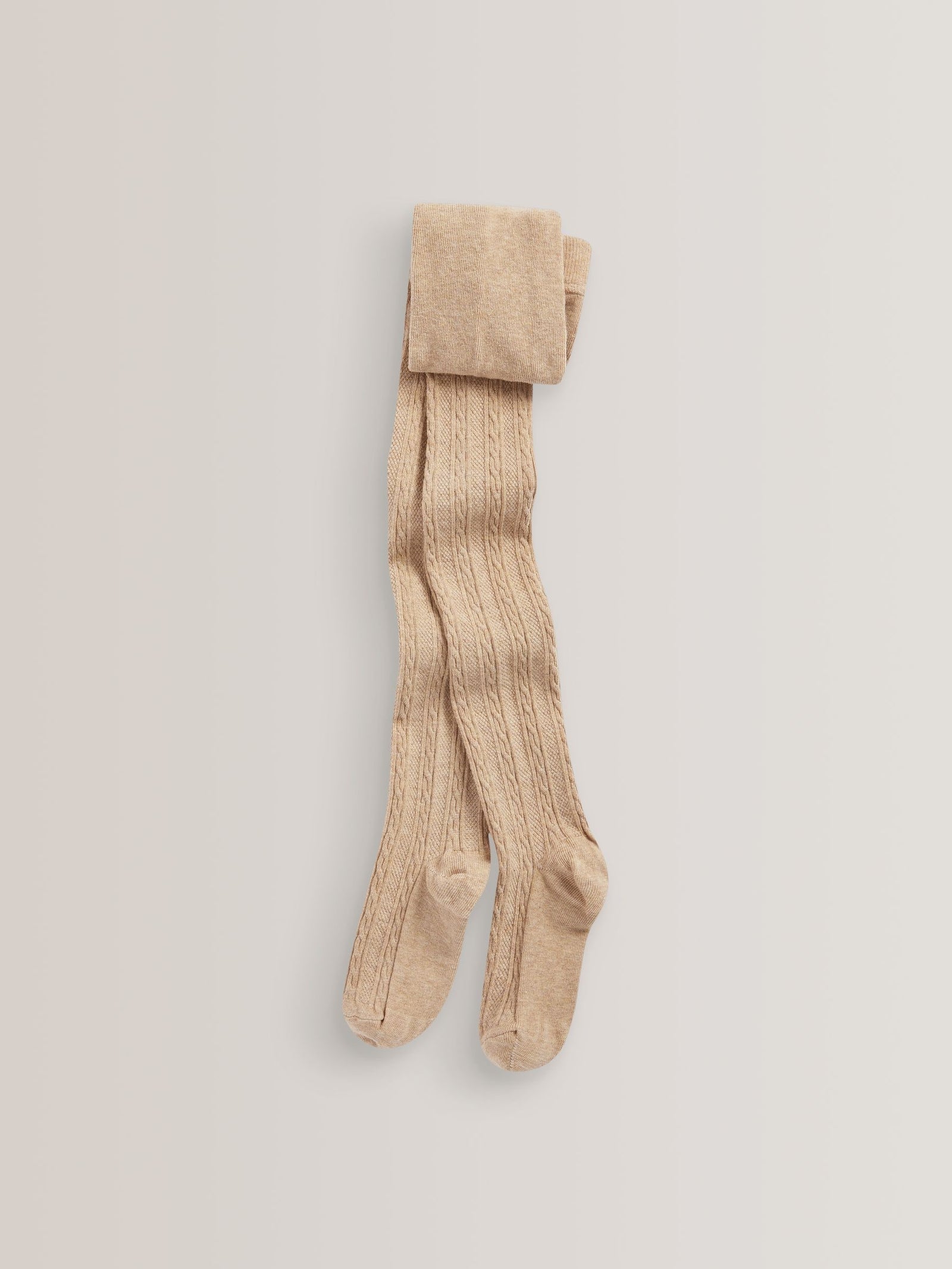 Oatmeal Cream/Brown Regular Length Cotton Rich Cable Tights 3 Pack