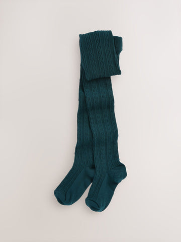 Forest Green Regular Length Cotton Rich Cable Tights