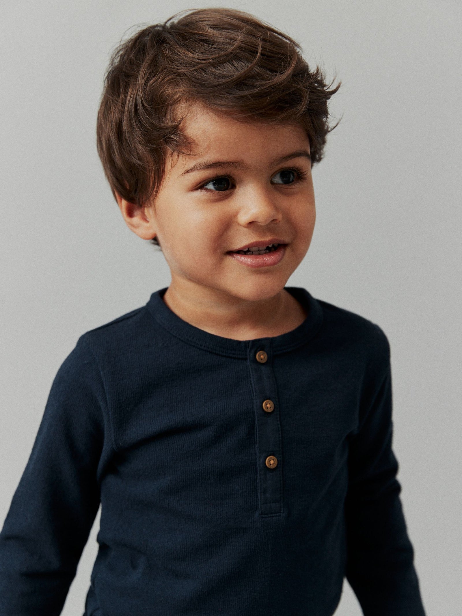 Navy Long Sleeve Henley Neck T-Shirt (3mths-7yrs)