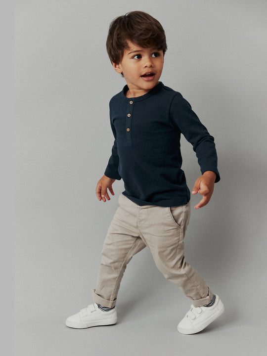 Navy Long Sleeve Henley Neck T-Shirt (3mths-7yrs)
