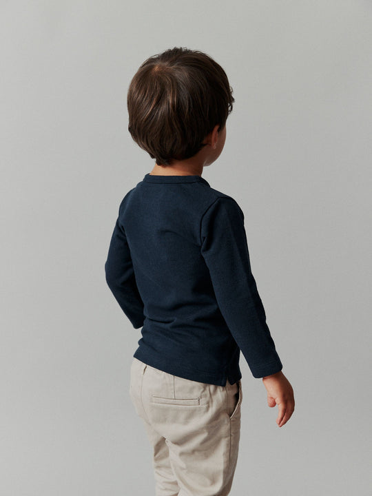 Navy Long Sleeve Henley Neck T-Shirt (3mths-7yrs)