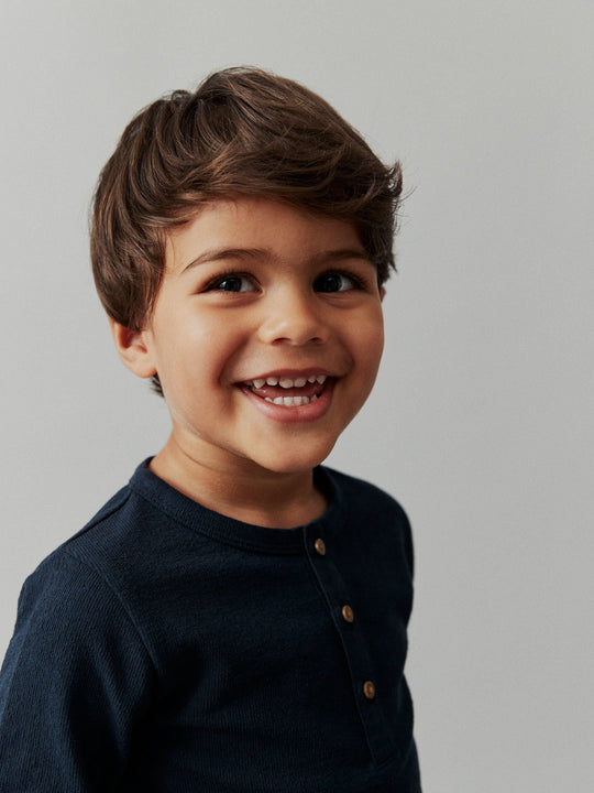 Navy Long Sleeve Henley Neck T-Shirt (3mths-7yrs)