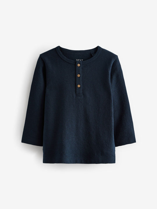 Navy Long Sleeve Henley Neck T-Shirt (3mths-7yrs)