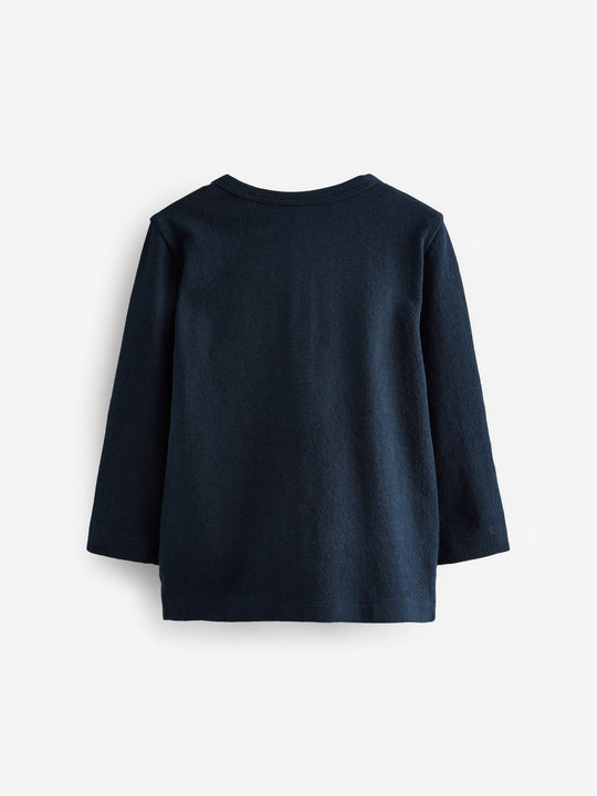 Navy Long Sleeve Henley Neck T-Shirt (3mths-7yrs)