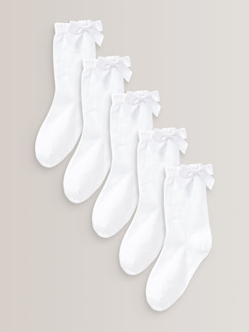 White 5 Pack Cotton Rich Bow Ankle School Socks