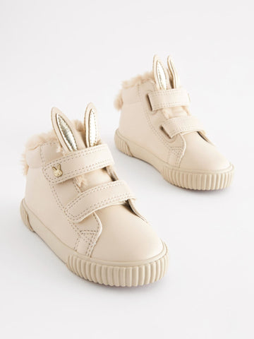 Bone White Bunny Wide Fit (G) Touch Fasten Strap High Top Trainers