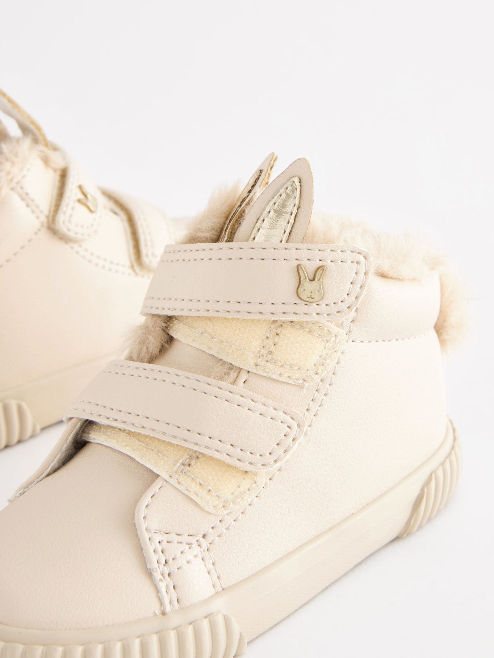 Bone White Bunny Wide Fit (G) Touch Fasten Strap High Top Trainers