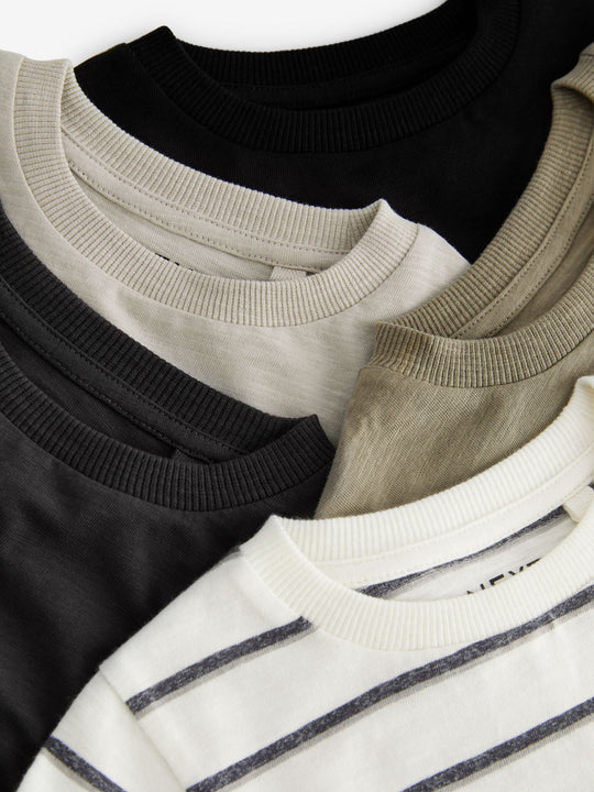 Black/White Plain Long Sleeve T-Shirts 5 Pack (3mths-7yrs)