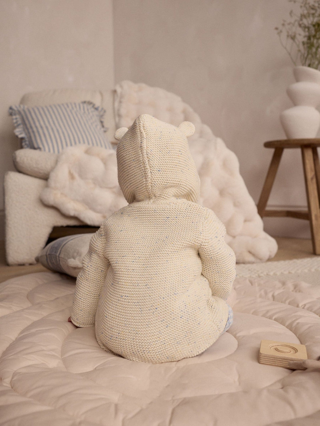 Ecru Neppy Knitted Hooded Baby Cardigan