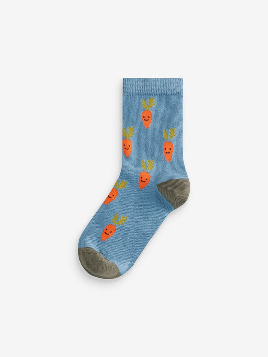 Fruit Vegetable Prints Character Cotton Rich Socks 5 Pack