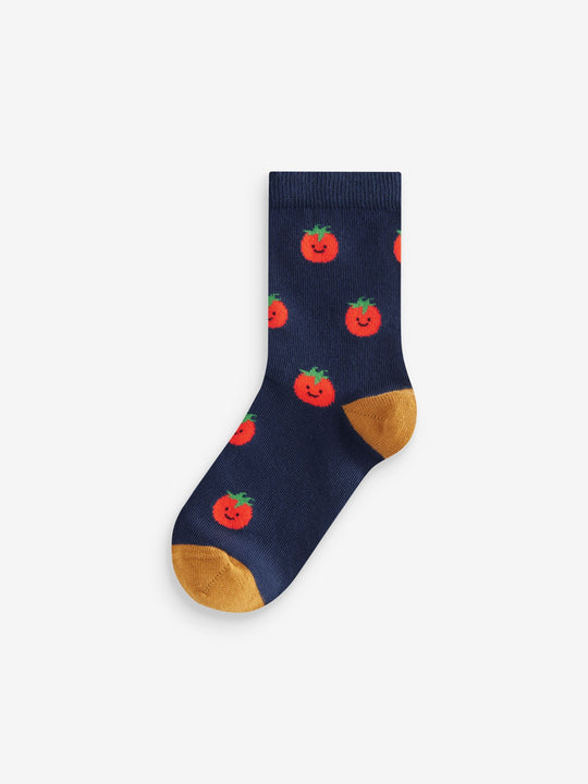 Fruit Vegetable Prints Character Cotton Rich Socks 5 Pack