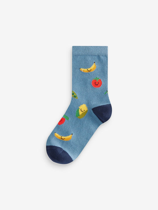 Fruit Vegetable Prints Character Cotton Rich Socks 5 Pack