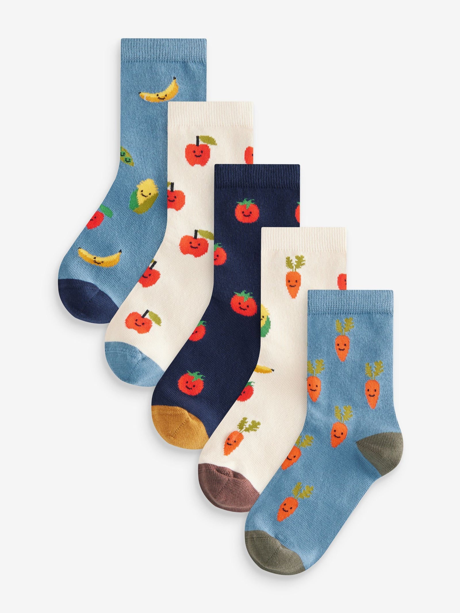 Fruit Vegetable Prints Character Cotton Rich Socks 5 Pack