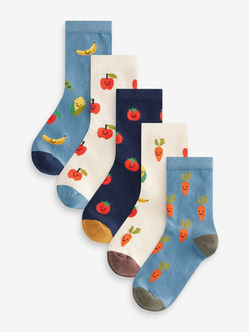 Fruit Vegetable Prints Character Cotton Rich Socks 5 Pack