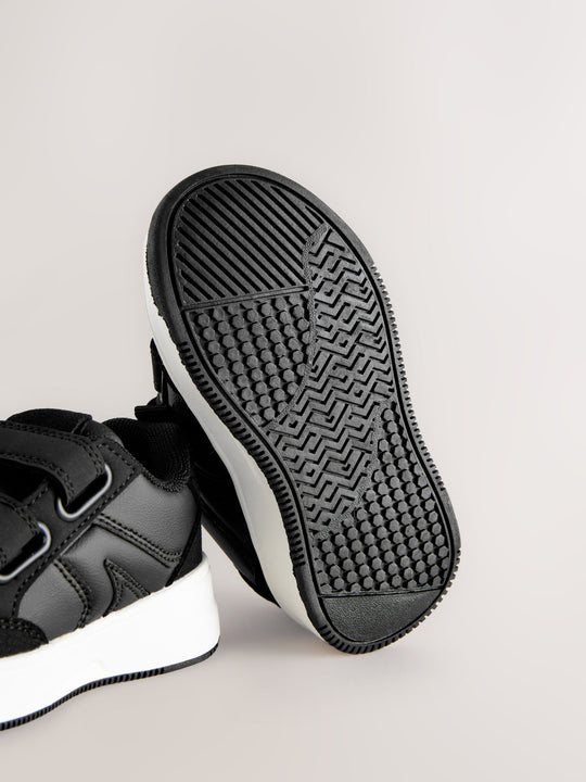 Black Standard Fit (F) Touch Fastening Two Strap Trainers