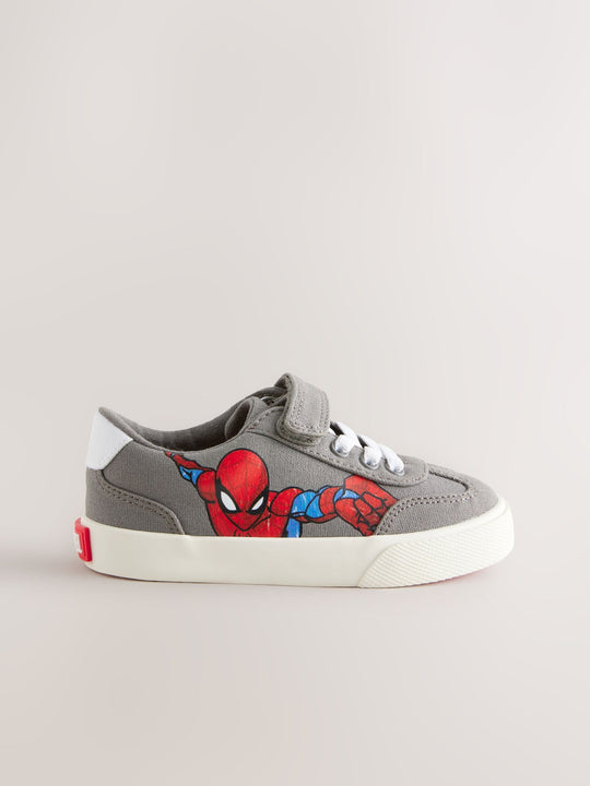 Grey Standard Fit (F) Spiderman Touch Fastening Elastic Lace Trainers