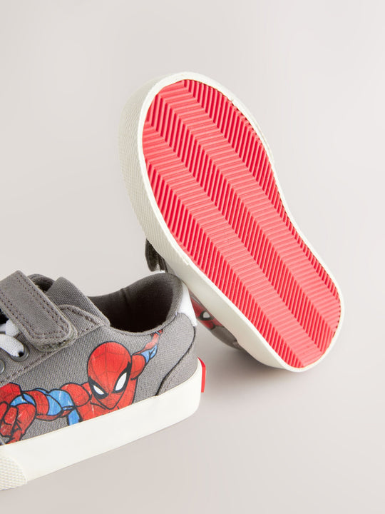 Grey Standard Fit (F) Spiderman Touch Fastening Elastic Lace Trainers