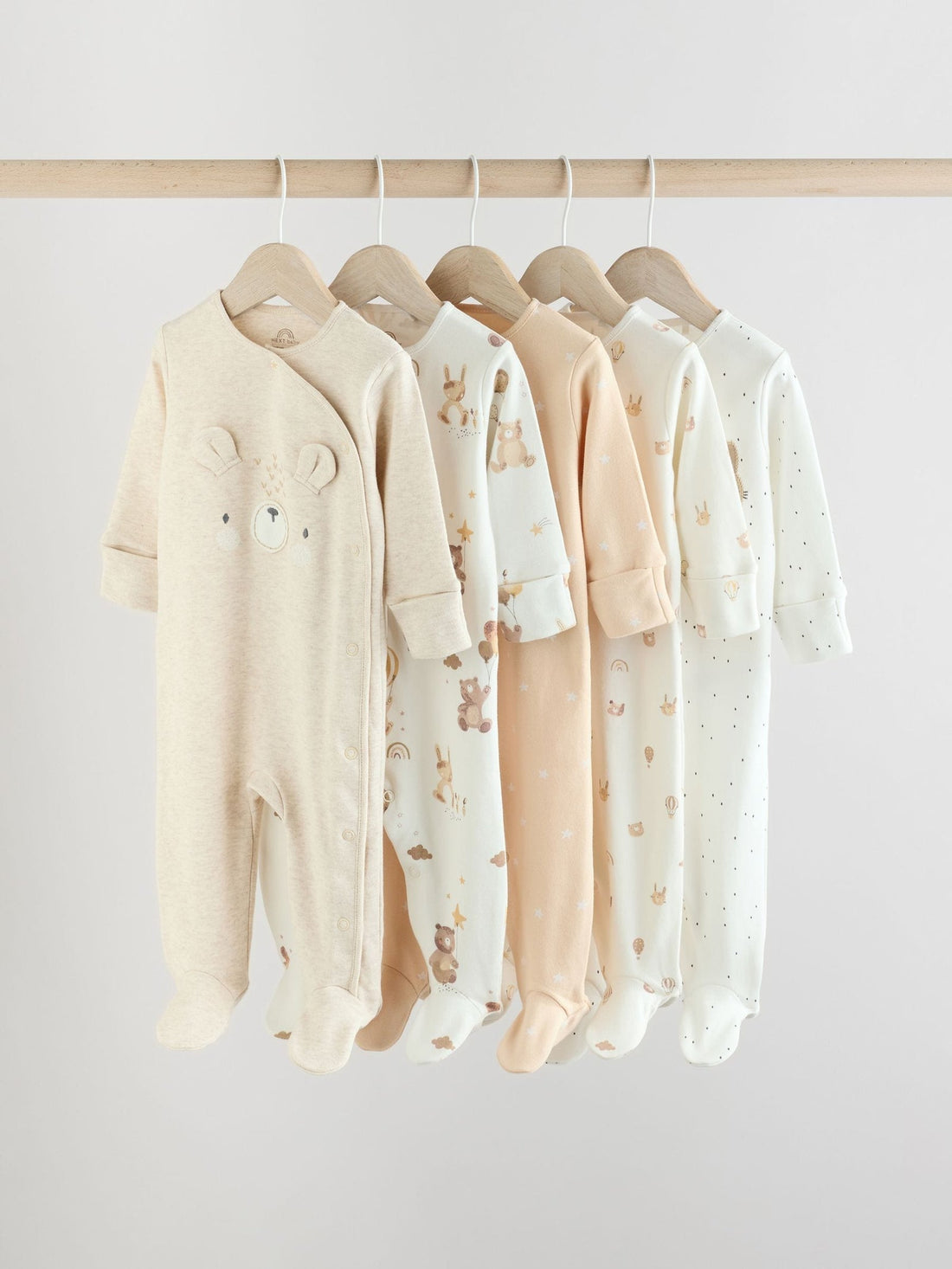 Neutral Bear Character Sleepsuits 5 Pack