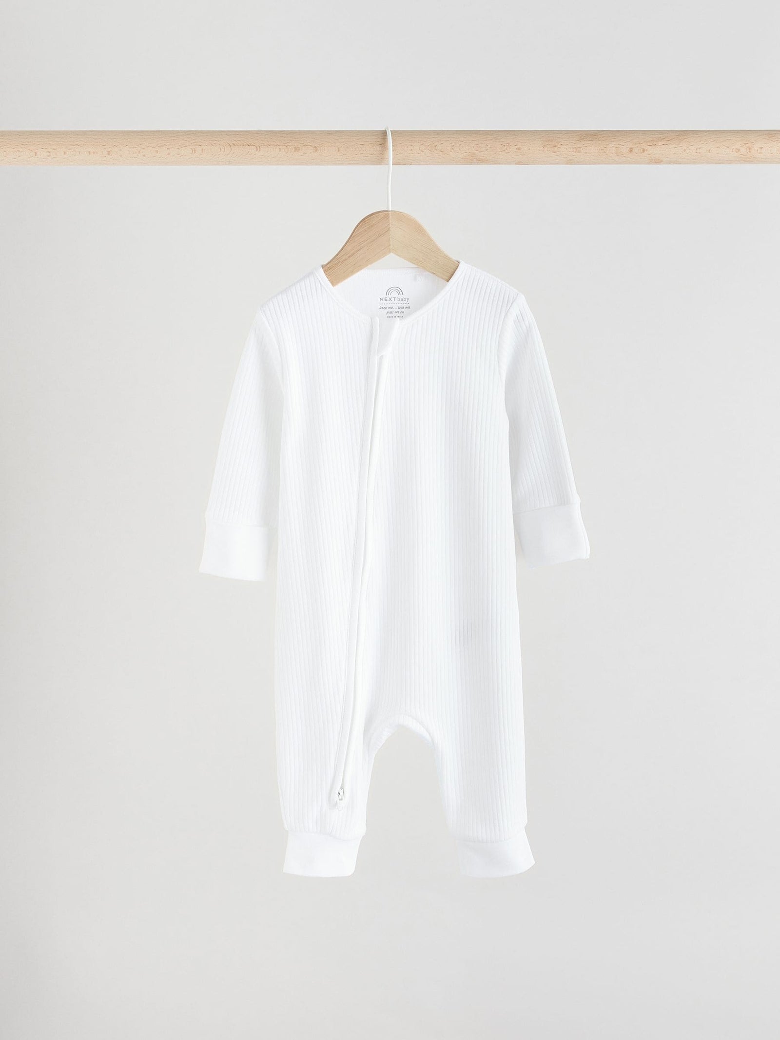 White 100% Cotton Two Way Zip Baby Footless Sleepsuits 3 Pack (0mths-2yrs)