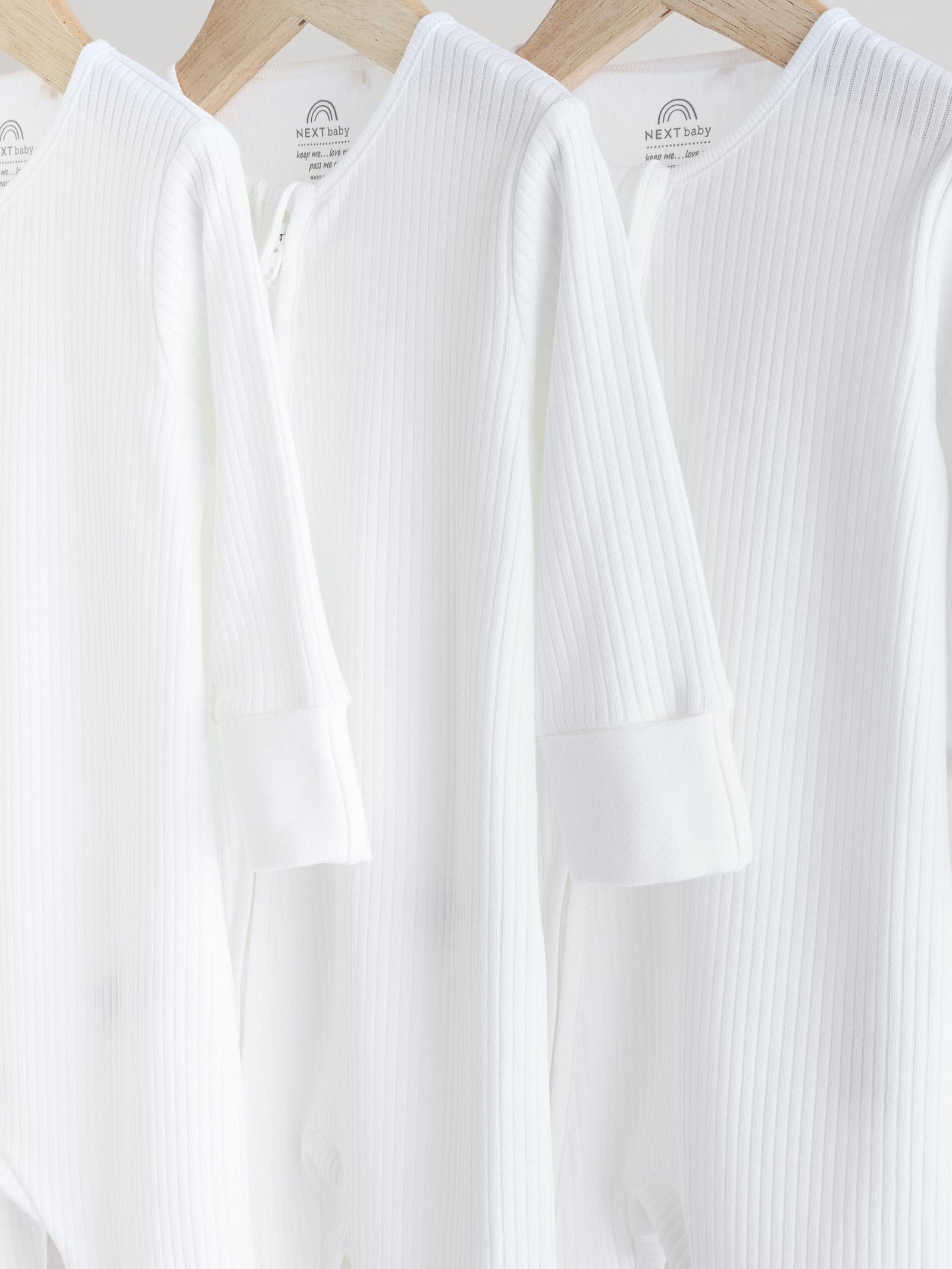 White 100% Cotton Two Way Zip Baby Footless Sleepsuits 3 Pack (0mths-2yrs)