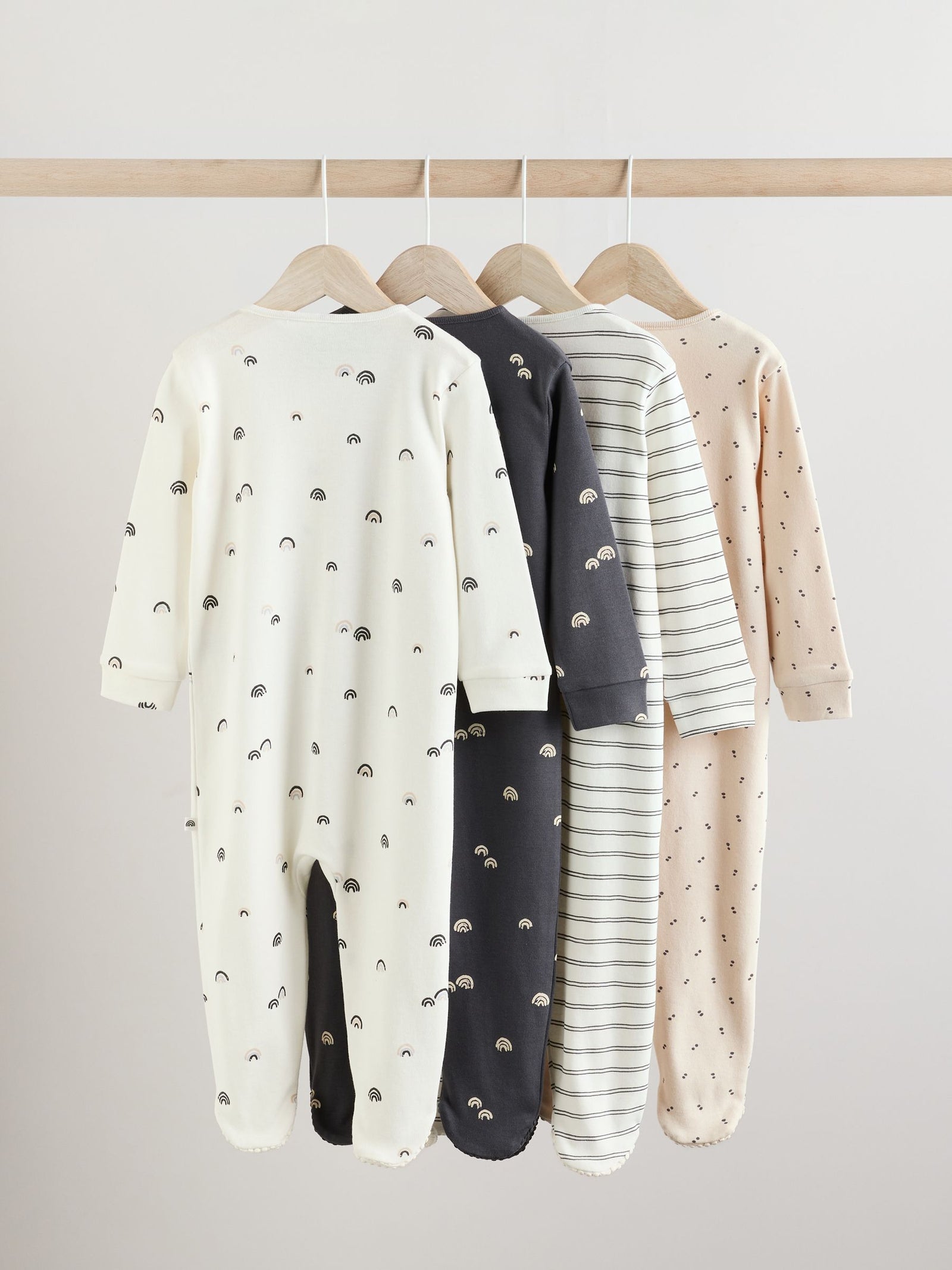 White/Black Two Way Zip Baby Sleepsuits 4 Pack