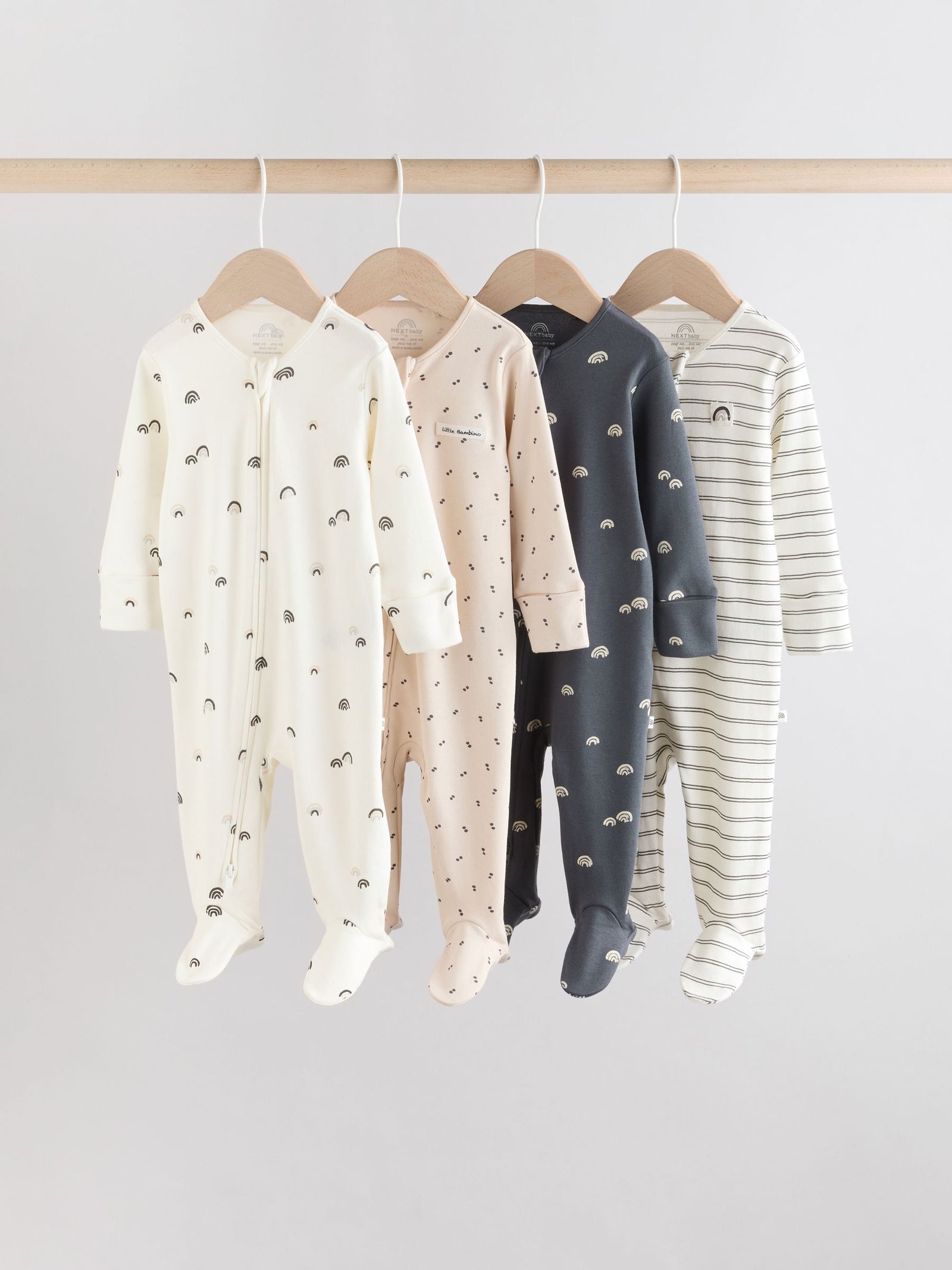 White/Black Two Way Zip Baby Sleepsuits 4 Pack (0mths-2yrs)