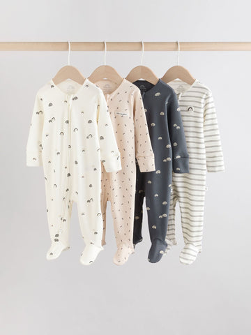 White/Black Two Way Zip Baby Sleepsuits 4 Pack (0mths-2yrs)