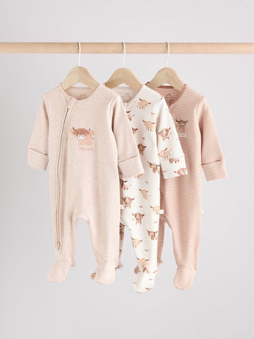 Neutral Hamish Baby 100% Cotton Sleepsuits 3 Pack (0mths-2yrs)