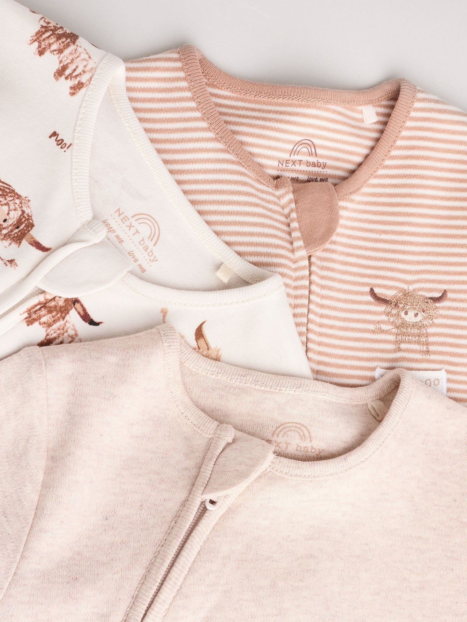 Neutral Hamish Baby 100% Cotton Sleepsuits 3 Pack (0mths-2yrs)