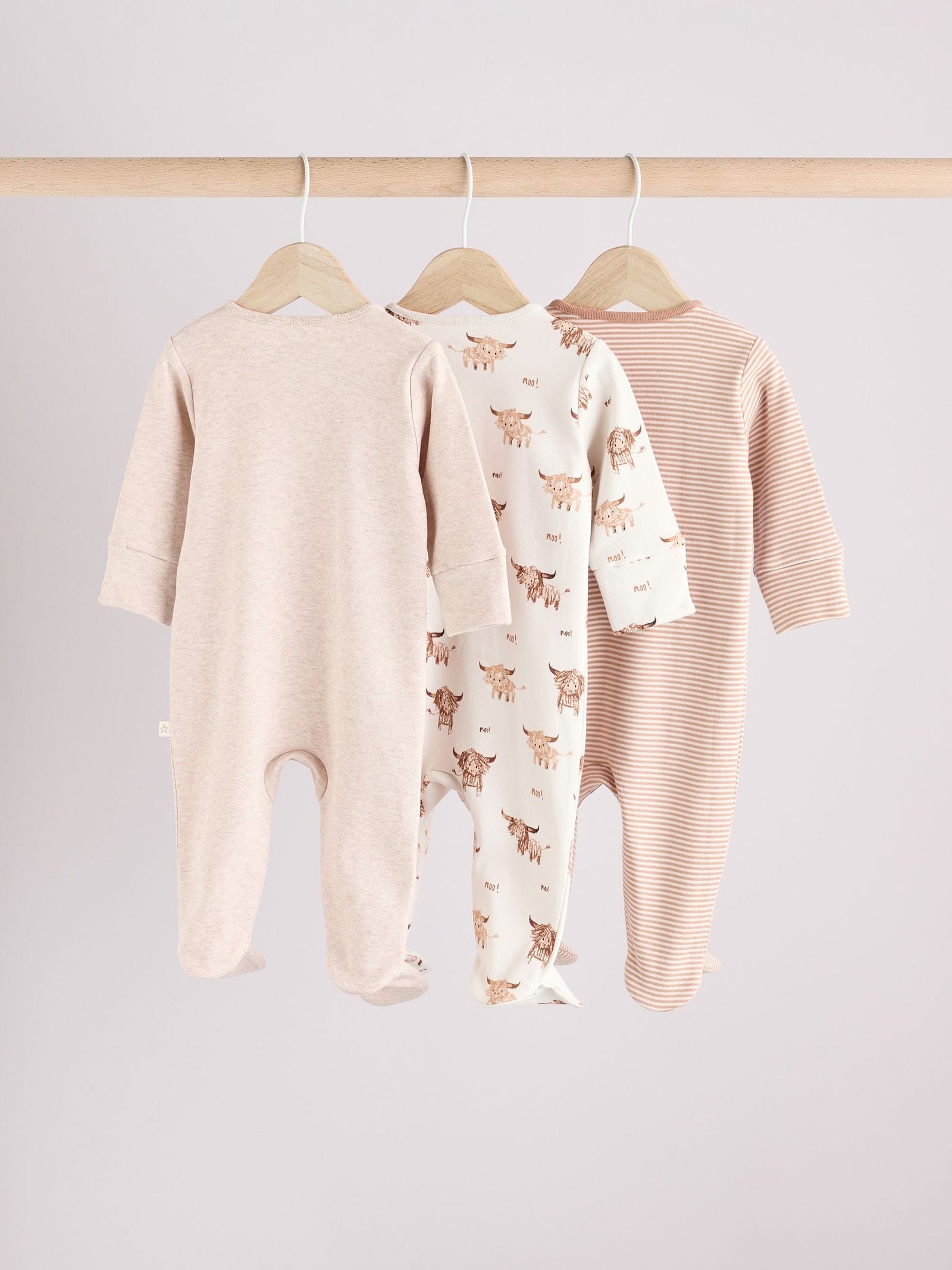 Neutral Hamish Baby 100% Cotton Sleepsuits 3 Pack (0mths-2yrs)