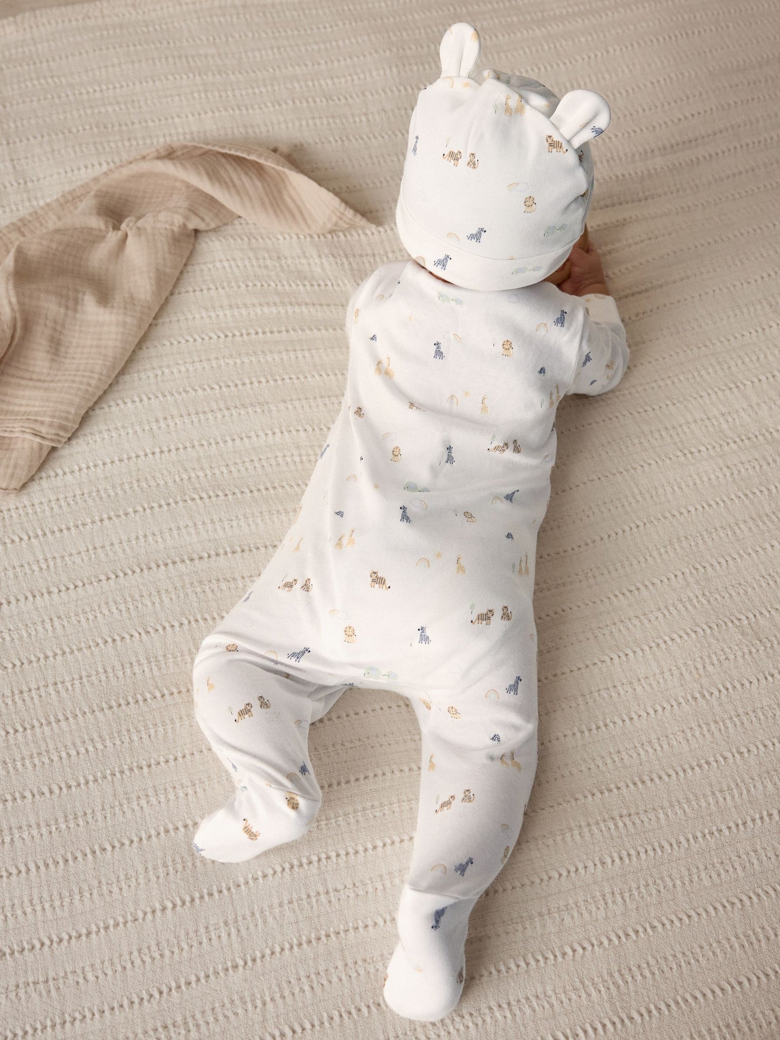White Born in 2025 Baby Sleepsuit & Hat Set