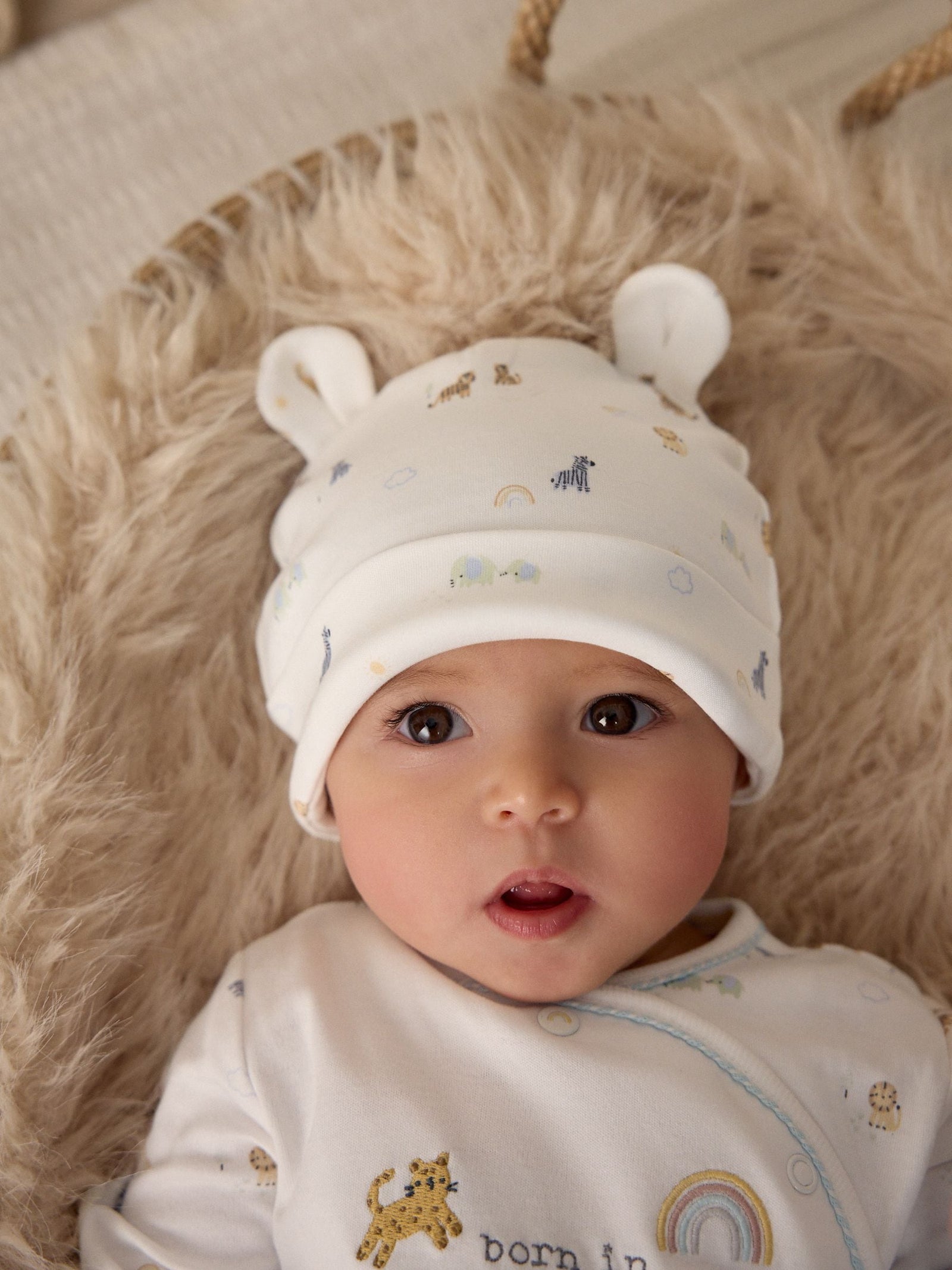 White Born in 2025 Baby Sleepsuit & Hat Set