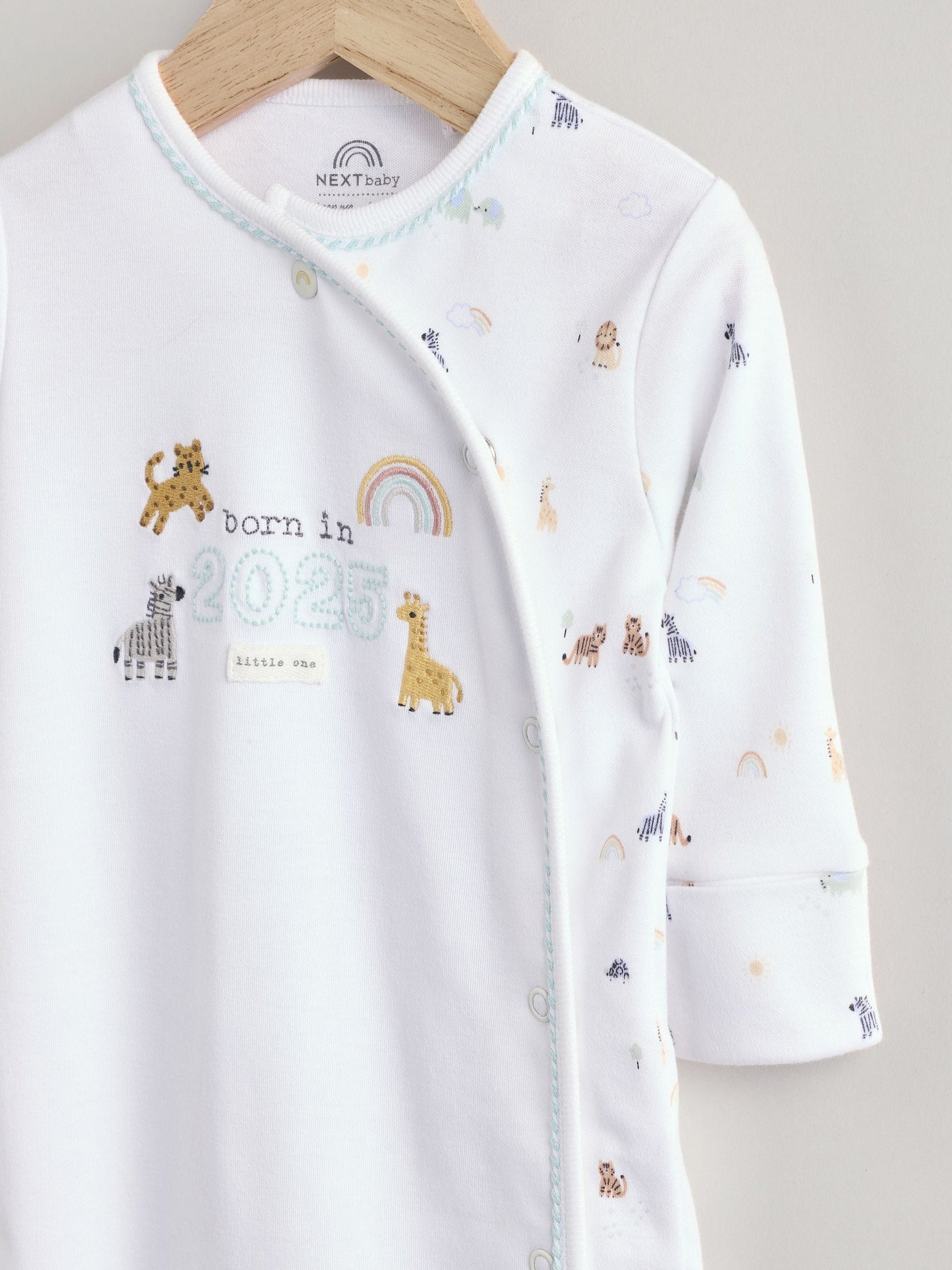 White Born in 2025 Baby Sleepsuit & Hat Set