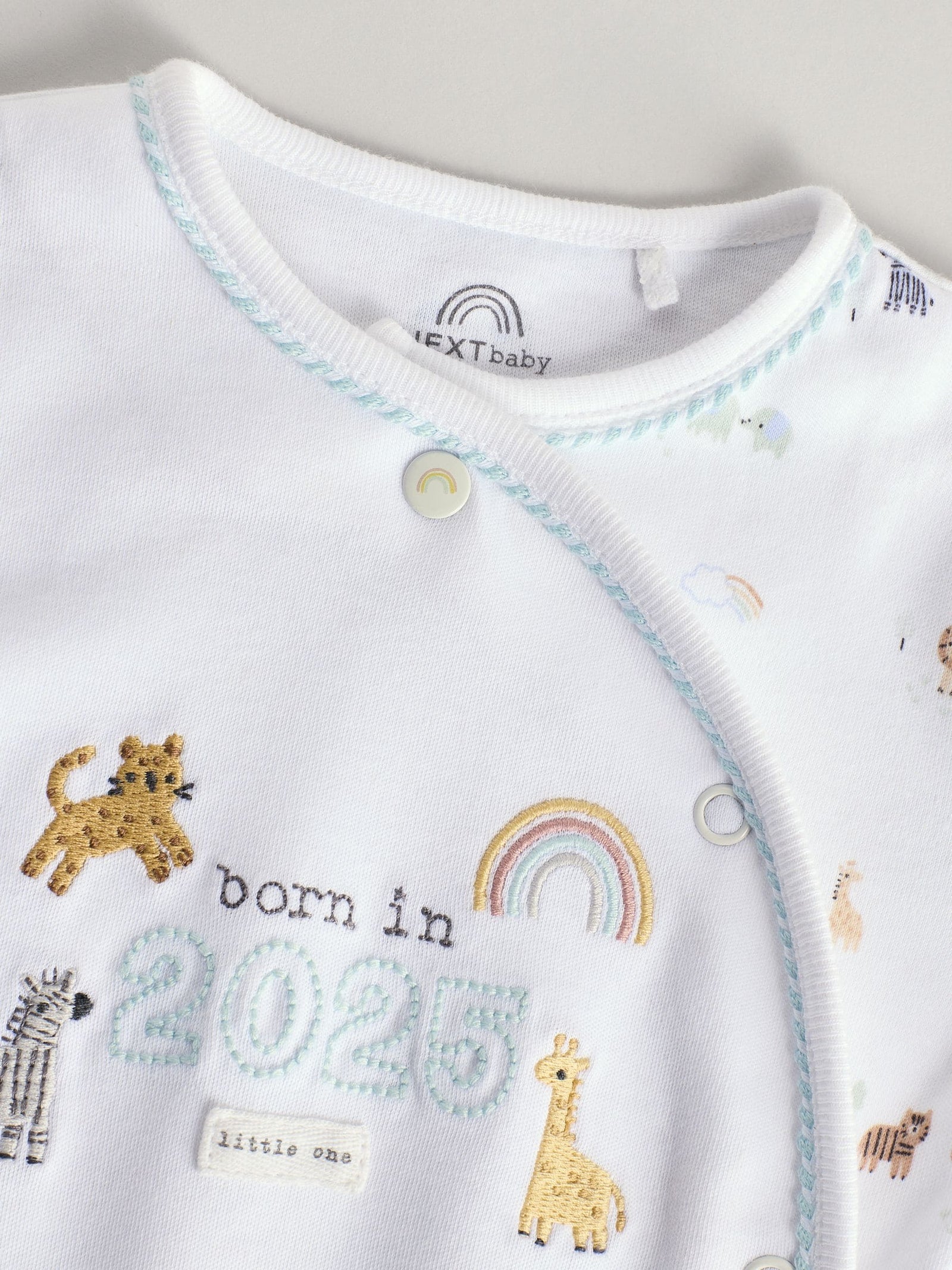 White Born in 2025 Baby Sleepsuit & Hat Set